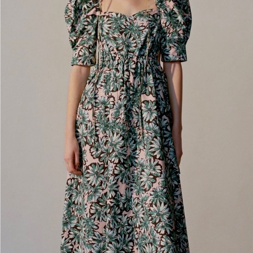 ZARA PRINTED POPLIN MIDI DRESS XL